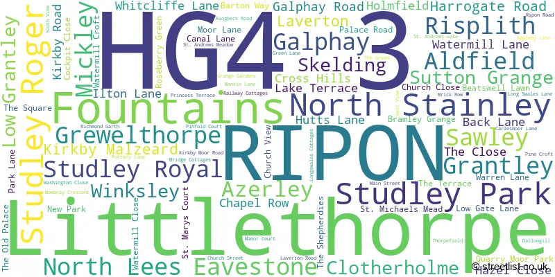 A word cloud for the HG4 3 postcode